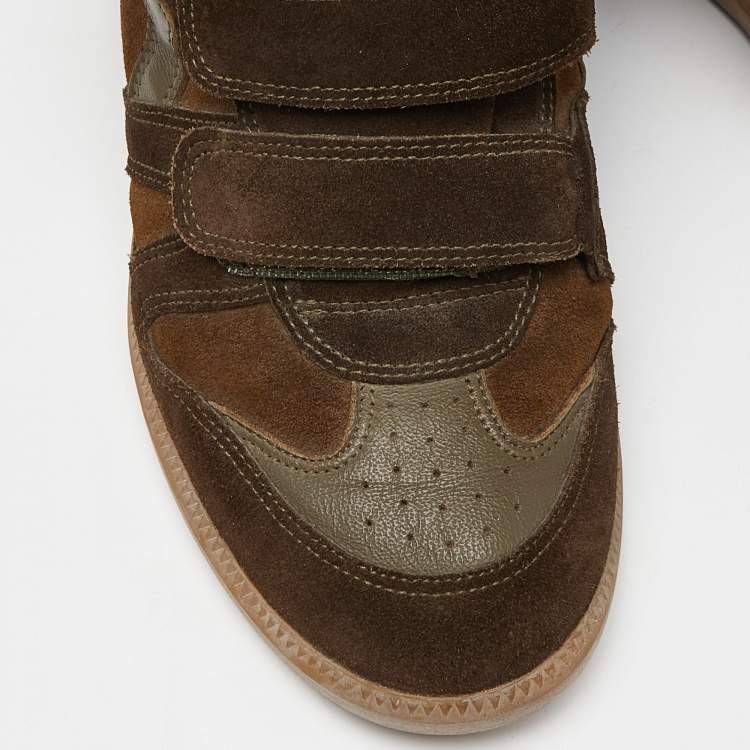 Pre Owned Isabel Marant Green/Brown Suede and Leather Wadge Sneakers Size 41