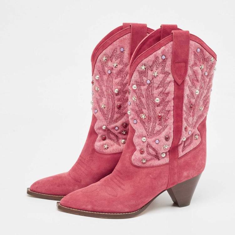 Pre Owned Isabel Marant Pink Suede Embellished Ankle Boots Size 38