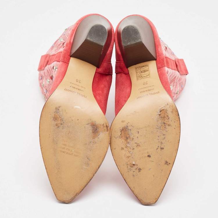 Pre Owned Isabel Marant Pink Suede Embellished Ankle Boots Size 38
