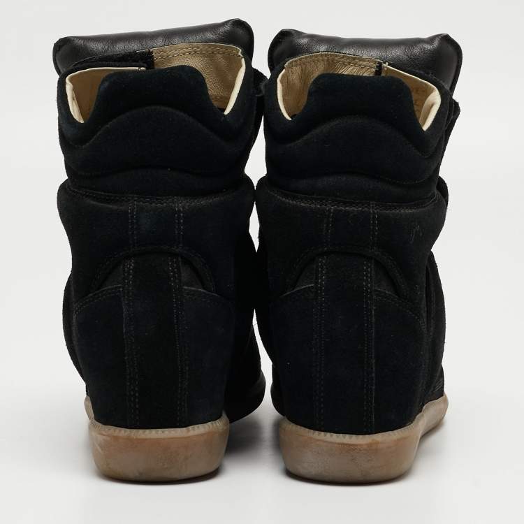 Pre Owned Isabel Marant Black Leather and Suede Wedge Sneakers Size 37