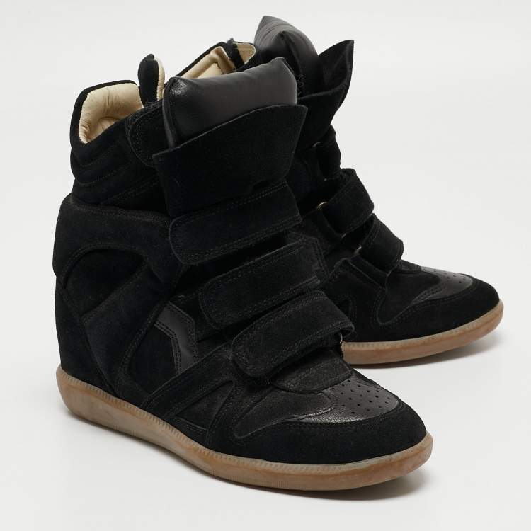 Pre Owned Isabel Marant Black Leather and Suede Wedge Sneakers Size 37