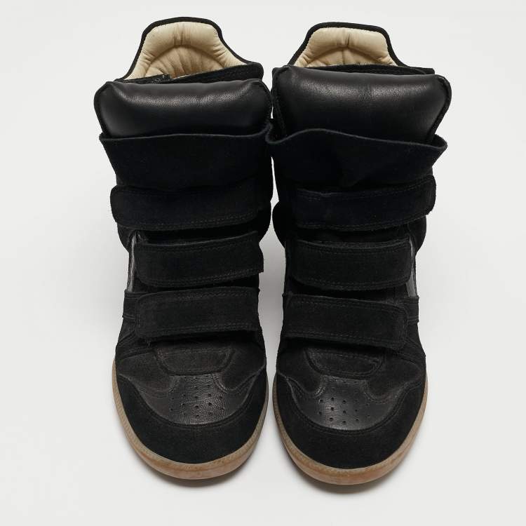 Pre Owned Isabel Marant Black Leather and Suede Wedge Sneakers Size 37