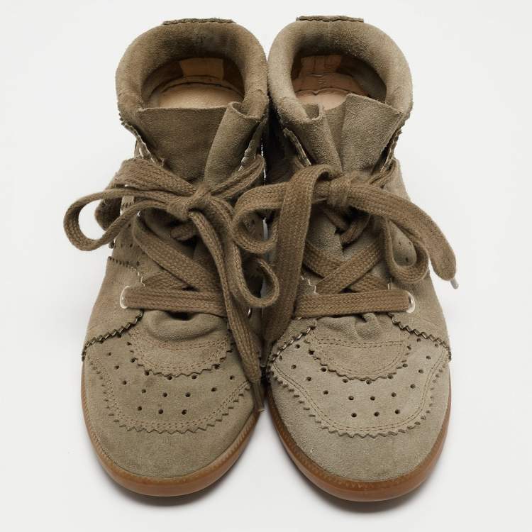 Pre Owned Isabel Marant Grey Suede Bobby Wedge Sneakers Size 37
