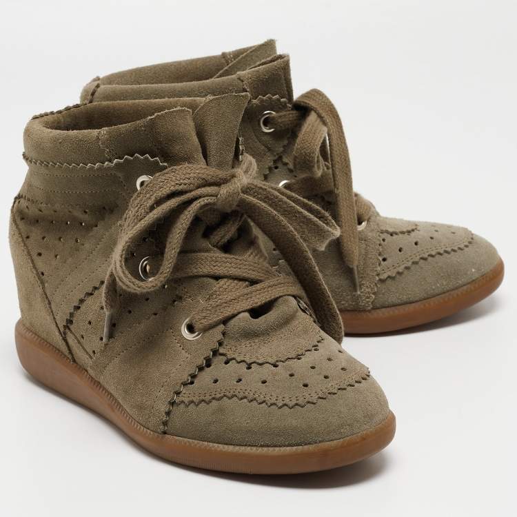 Pre Owned Isabel Marant Grey Suede Bobby Wedge Sneakers Size 37