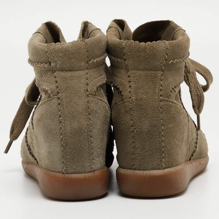 Pre Owned Isabel Marant Grey Suede Bobby Wedge Sneakers Size 37