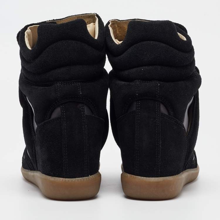 Pre Owned Isabel Marant Black Suede and Leather Bekett Wedge Sneakers Size 38