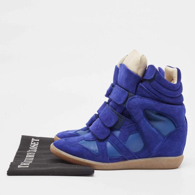 Pre Owned Isabel Marant Blue Suede and Leather Bekett Wedge Sneakers Size 38