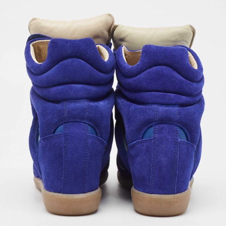 Pre Owned Isabel Marant Blue Suede and Leather Bekett Wedge Sneakers Size 38