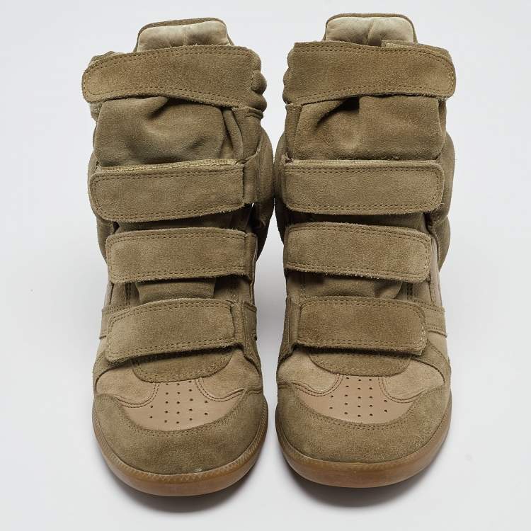 Pre Owned Isabel Marant Green Leather and  Suede Bekett Sneakers Size 37