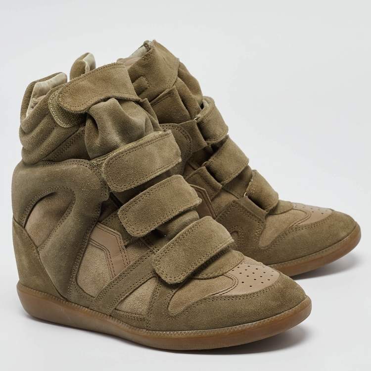 Pre Owned Isabel Marant Green Leather and  Suede Bekett Sneakers Size 37