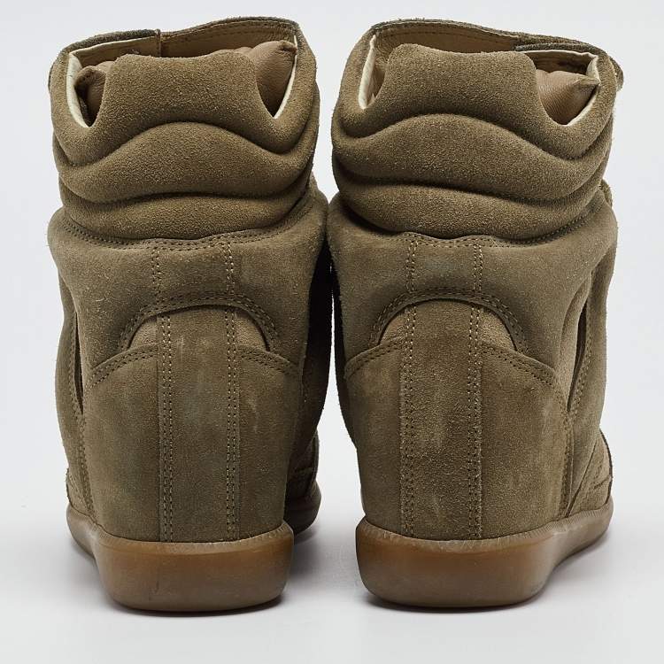 Pre Owned Isabel Marant Green Leather and  Suede Bekett Sneakers Size 37