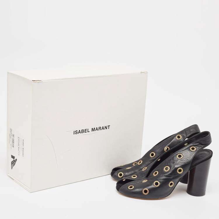Pre Owned Isabel Marant Black Leather Embellished Slingback Sandals Size 37