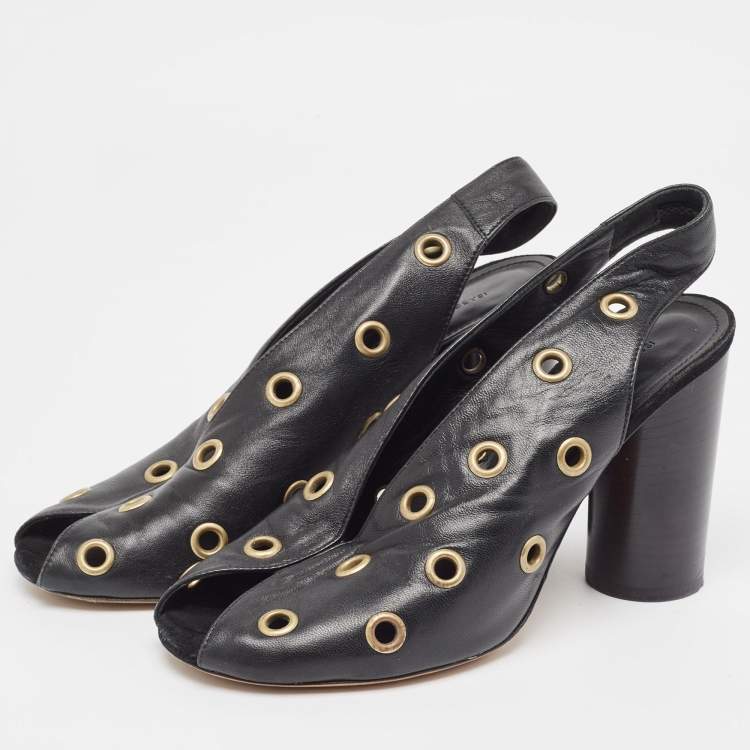 Pre Owned Isabel Marant Black Leather Embellished Slingback Sandals Size 37