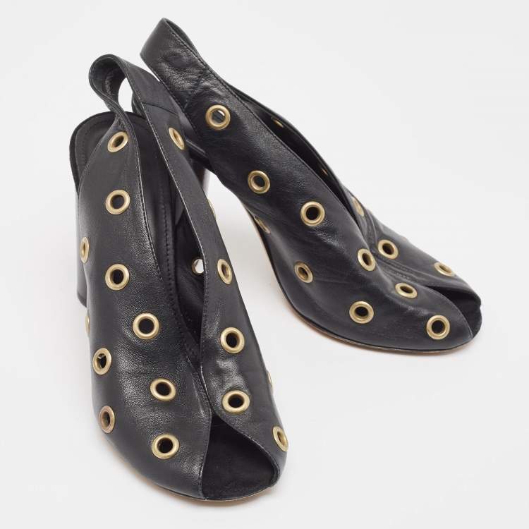 Pre Owned Isabel Marant Black Leather Embellished Slingback Sandals Size 37