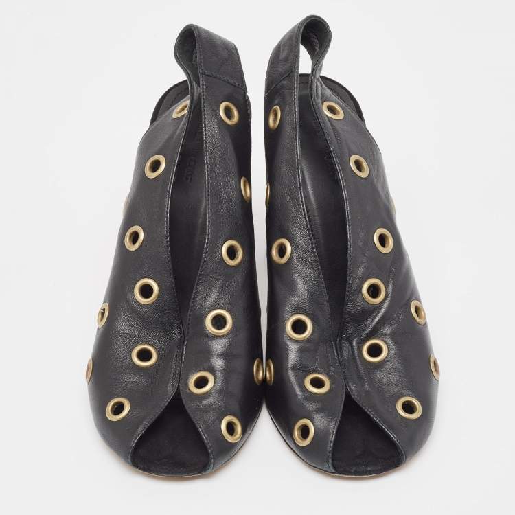 Pre Owned Isabel Marant Black Leather Embellished Slingback Sandals Size 37