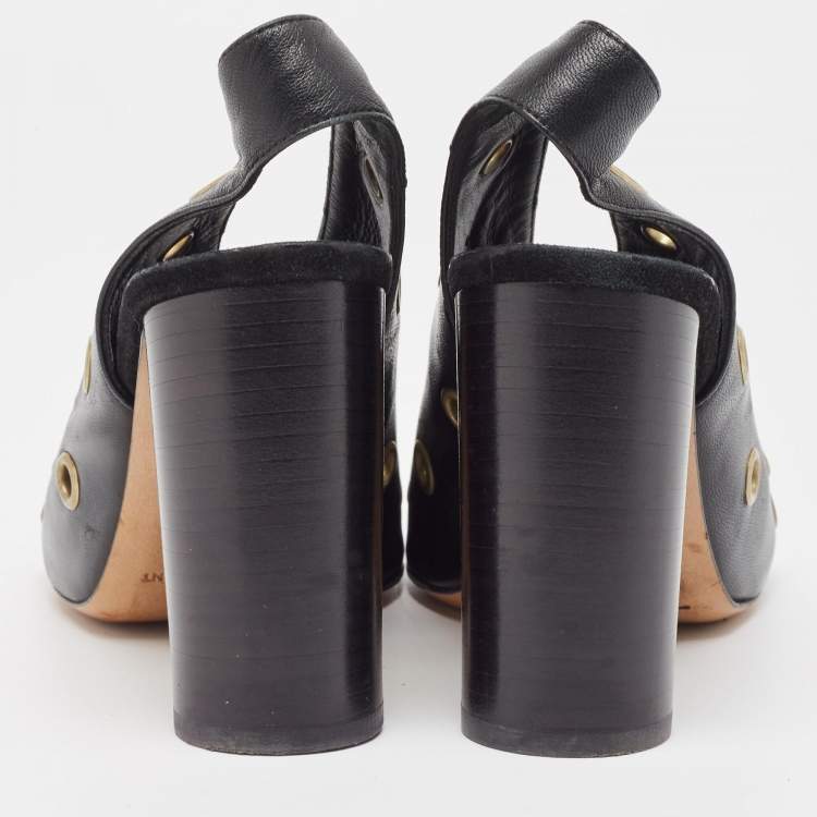 Pre Owned Isabel Marant Black Leather Embellished Slingback Sandals Size 37