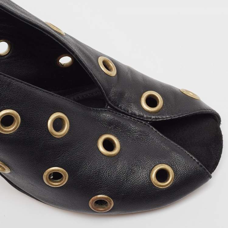 Pre Owned Isabel Marant Black Leather Embellished Slingback Sandals Size 37