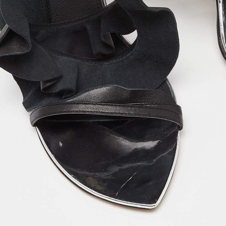 Pre Owned Isabel Marant Black/Silver Leather Aseta Ankle Strap Sandals Size 39
