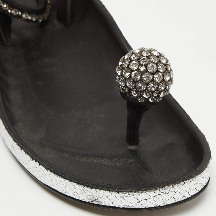 Pre Owned Isabel Marant Black Leather Crystal Embellished Ecly Sandals Size 40