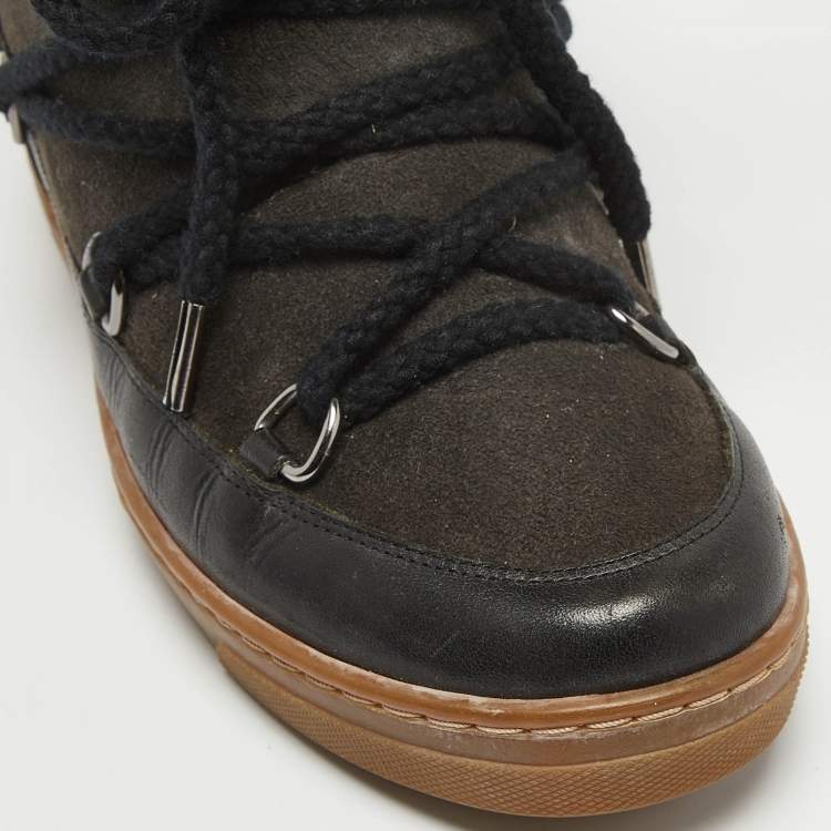 Pre Owned Isabel Marant Black Suede and Leather Shearling Nowles Ankle Boots Size 38