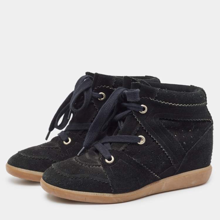 Pre Owned Isabel Marant Black Suede Bobby Wedge Sneakers Size 39