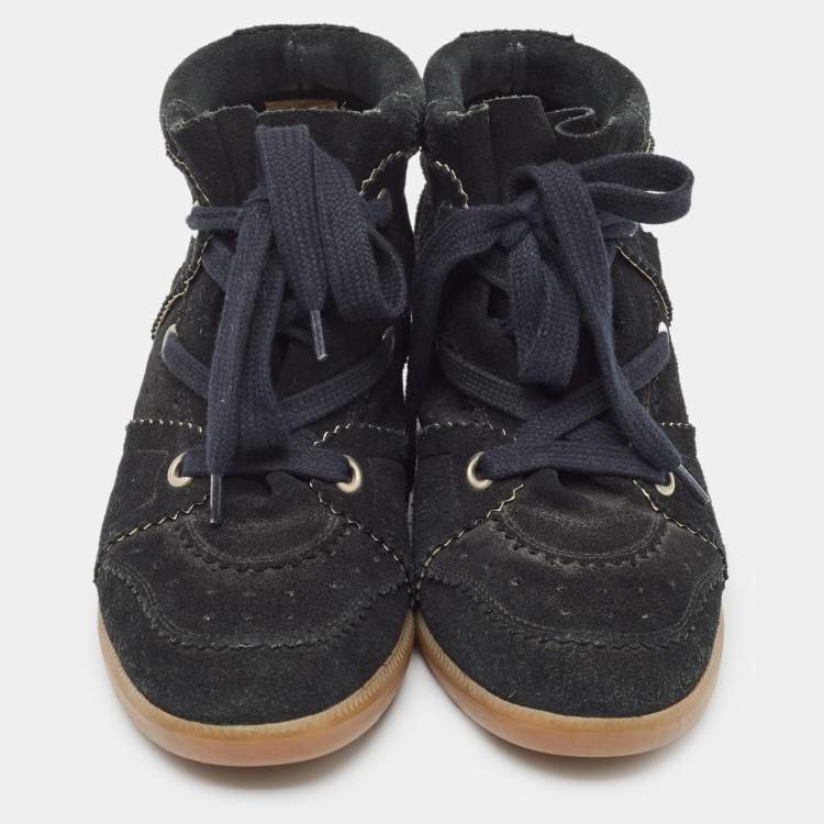 Pre Owned Isabel Marant Black Suede Bobby Wedge Sneakers Size 39