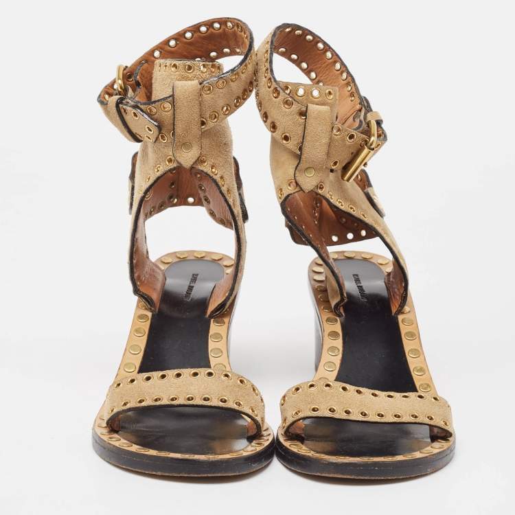 Pre Owned Isabel Marant Light Brown Suede Ankle Strap Sandals Size 37