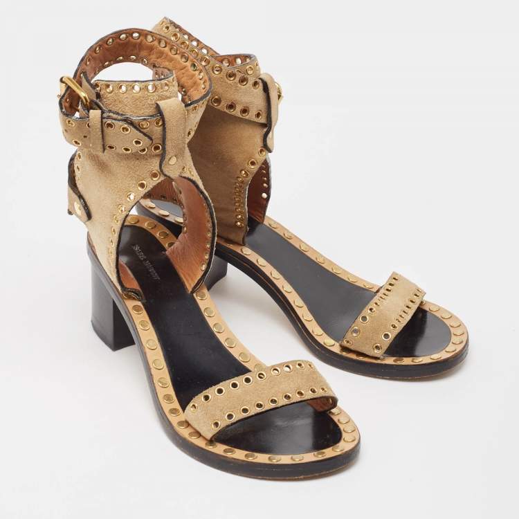 Pre Owned Isabel Marant Light Brown Suede Ankle Strap Sandals Size 37
