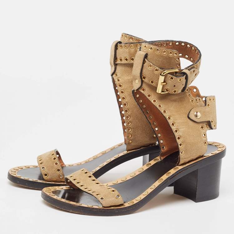 Pre Owned Isabel Marant Light Brown Suede Ankle Strap Sandals Size 37