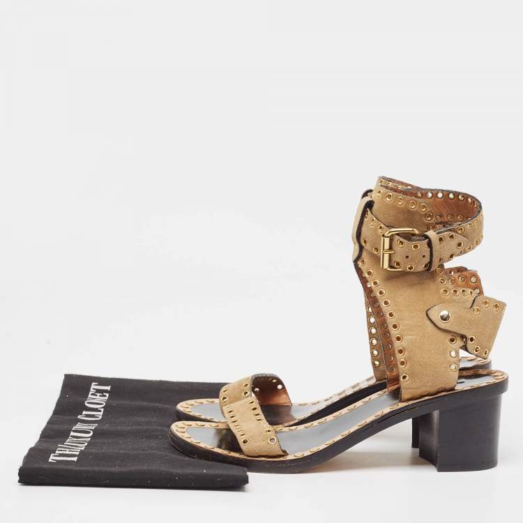 Pre Owned Isabel Marant Light Brown Suede Ankle Strap Sandals Size 37