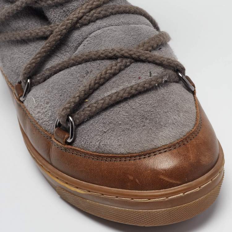 Pre Owned Isabel Marant Brown/Grey Suede Leather Nowels Wedge Ankle Boots Size 38
