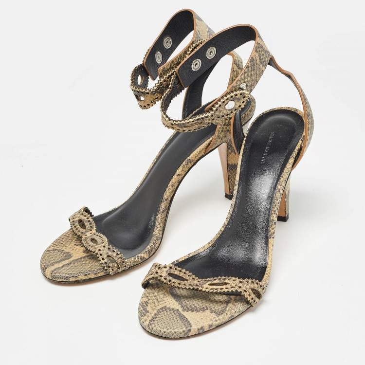 Isabel Marant Green/Beige Snakeskin Embossed Leather Ankle