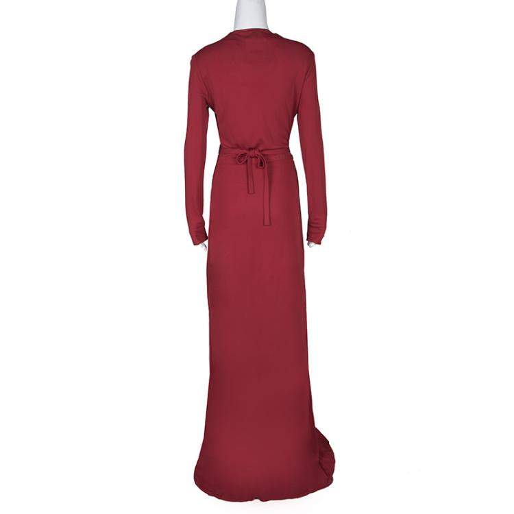 Pre Owned Issa Pomegranate Red High Twist Jersey Antonia Wrap Maxi Dress M
