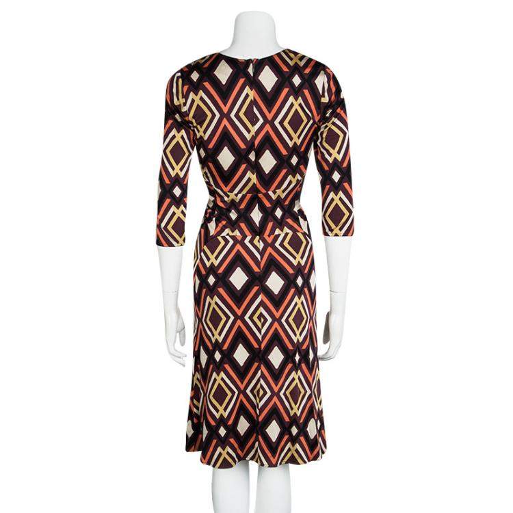 Pre Owned Issa Multicolor Geometric Printed Silk Jersey Draped Front Dress S
