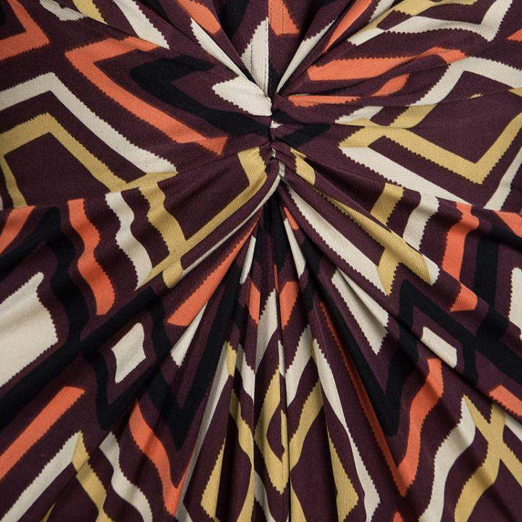 Pre Owned Issa Multicolor Geometric Printed Silk Jersey Draped Front Dress S