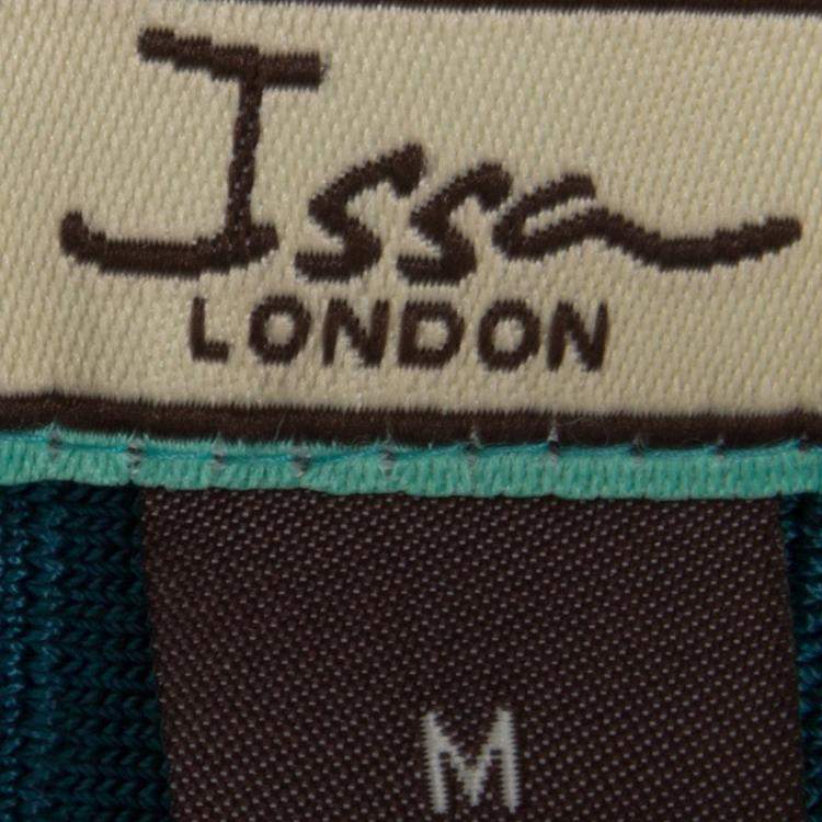 Pre Owned Issa Teal Blue Rib Knit V-Neck Flared Bottom Dress M