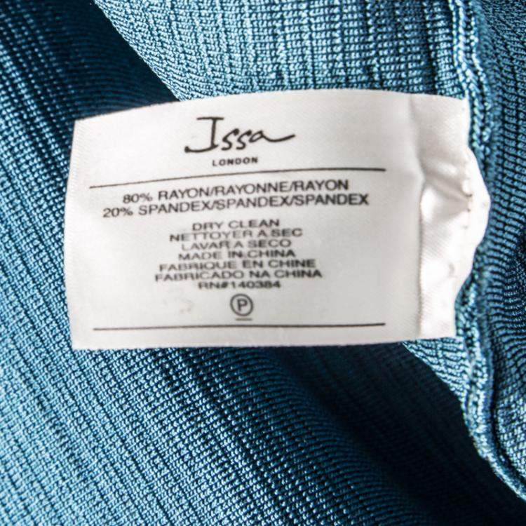 Pre Owned Issa Teal Blue Rib Knit V-Neck Flared Bottom Dress M
