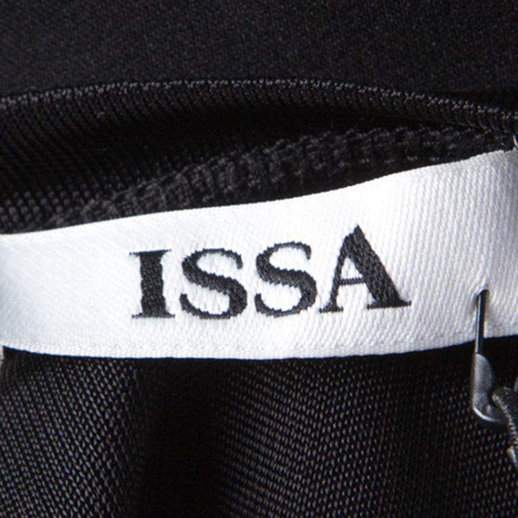 Pre Owned Issa Black Contrast Plisse Panel Detail Vanka Heavy Double Georgette Maxi Dress M