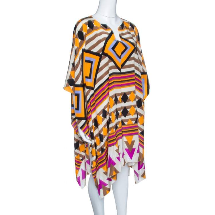 Pre Owned Issa Multicolor Printed Silk Kaftan Tunic ( Free Size )