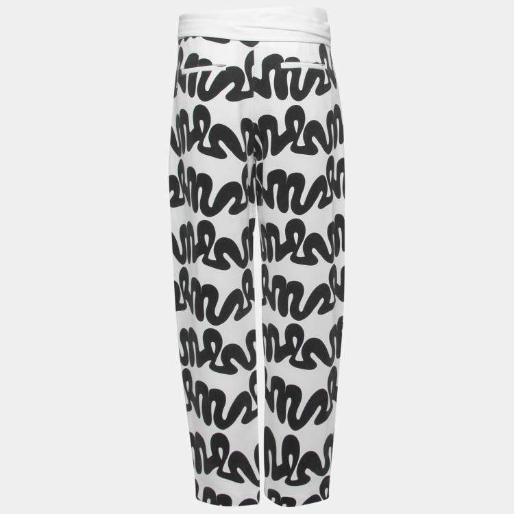 Pre Owned Issa Black and White Squiggle Print Waist Tie Detail Ola Pants S