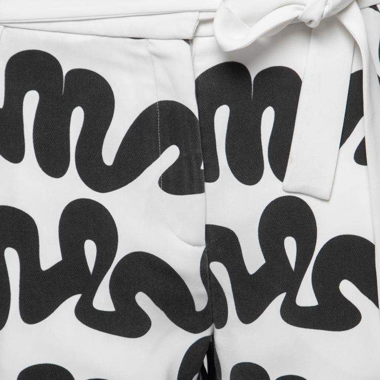 Pre Owned Issa Black and White Squiggle Print Waist Tie Detail Ola Pants S