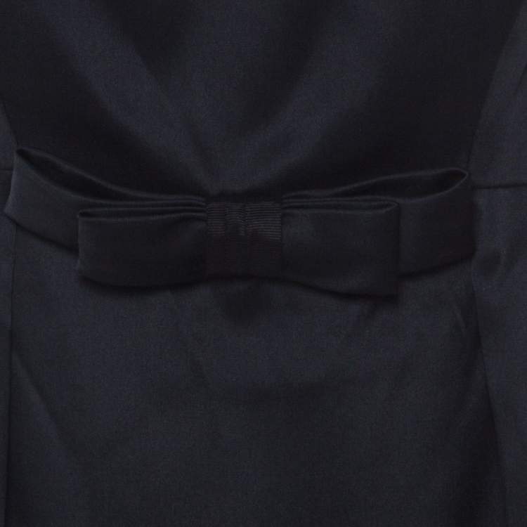 مملوكة مسبقًا Issa Black Silk Puff Sleeve Front Bow Detail Short Dress L