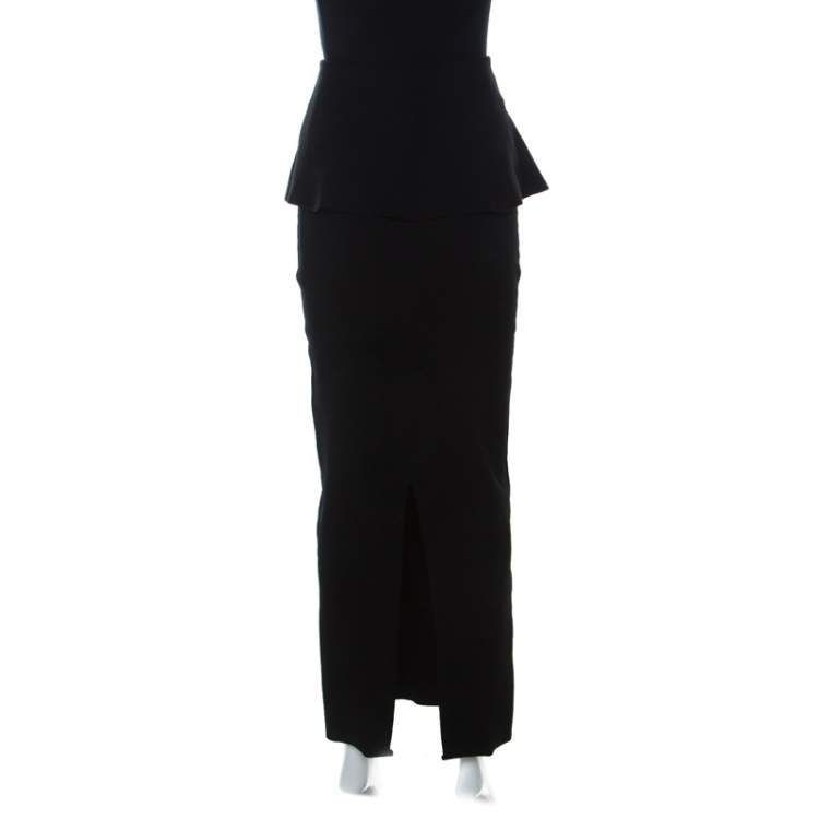 Pre Owned Issa Black Stretch Peplum Maxi Edith Skirt S