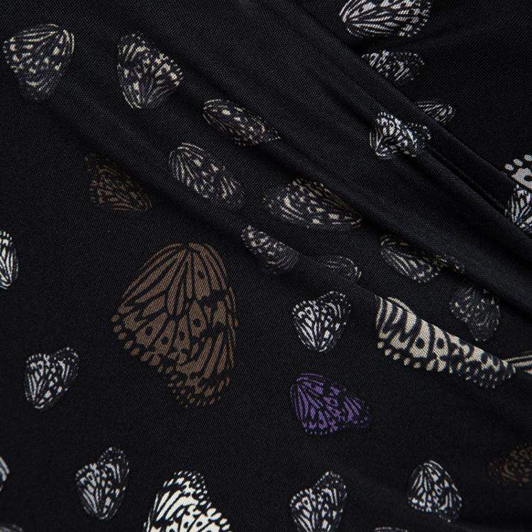 Pre Owned Issa London Black Butterfly Printed Silk Wrap Dress S