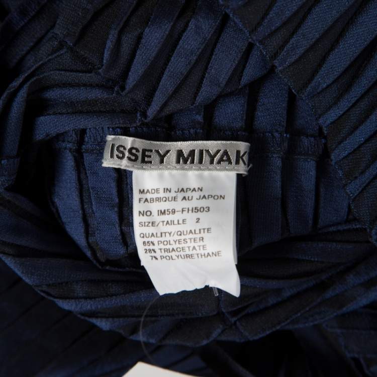 Pre Owned Issey Miyake Navy Blue Pleated Boat Neck Asymmetric Dress S
