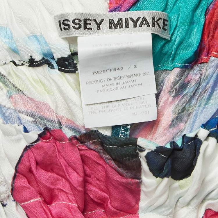 Pre Owned Issey Miyake Multicolor Printed Plisse Wide-Leg Trousers S