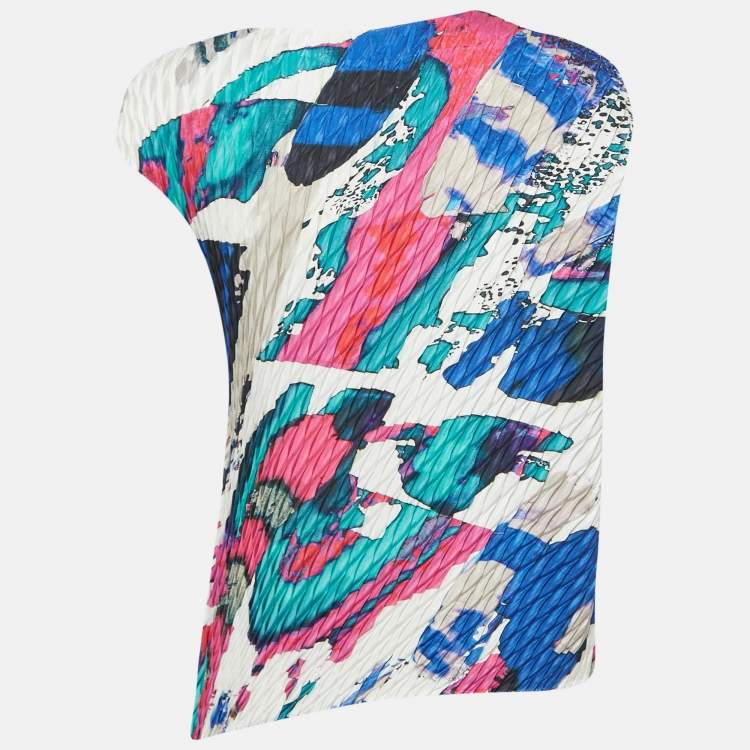 Pre Owned Issey Miyake Multicolor Printed Plisse Sleeveless Top S