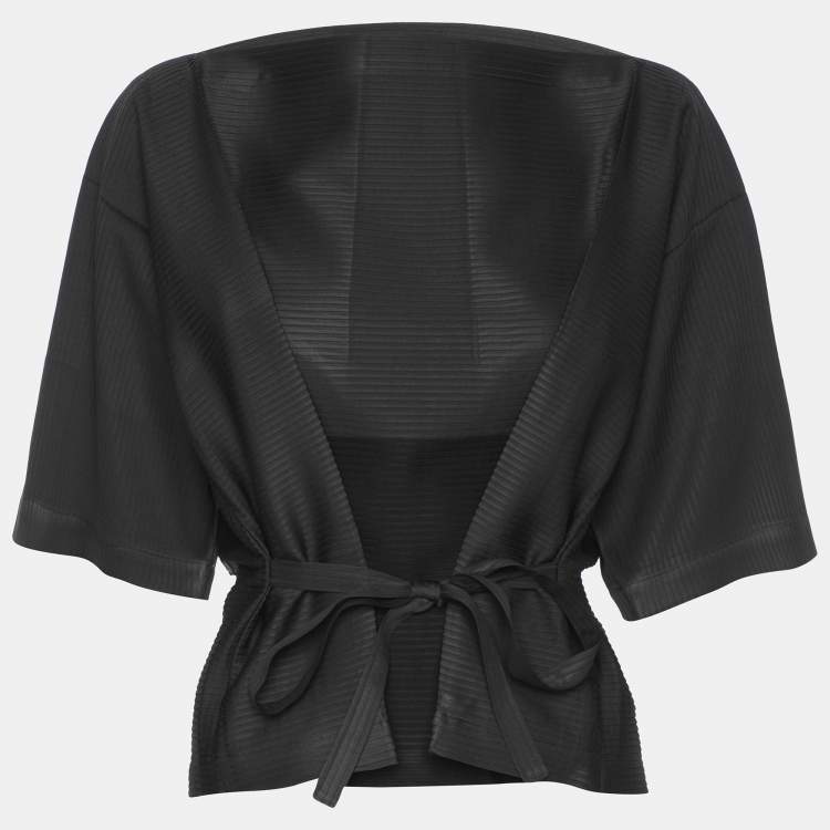 Pre Owned Issey Miyake Black Plisse Top S