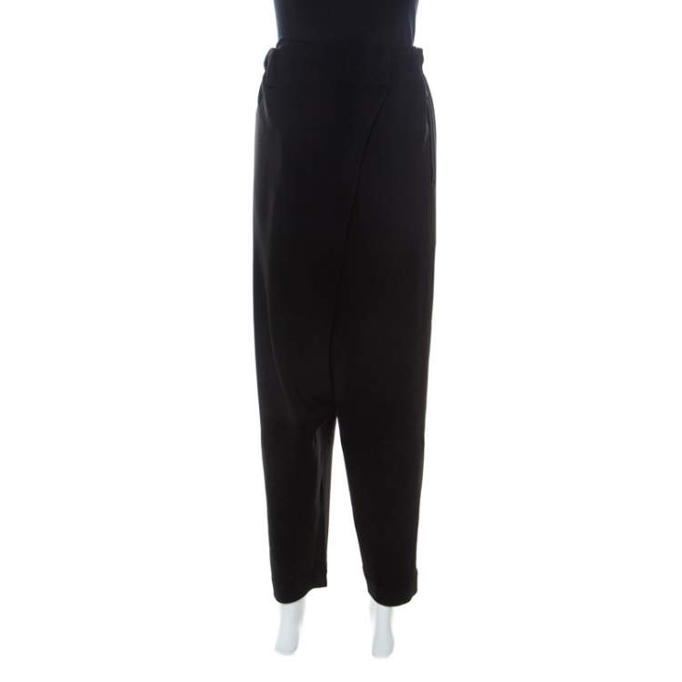 Pre Owned Issey Miyake Black Crepe Elasticized Waist Overlap Detail Pants XS 
