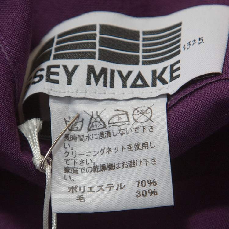 Pre Owned Issey Miyake Purple Wool Blend Geometric Patterned Asymmetric Skirt XS